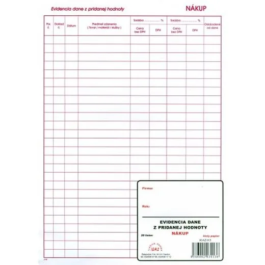 Evidencia DPH - NÁKUP, A4 20 listov