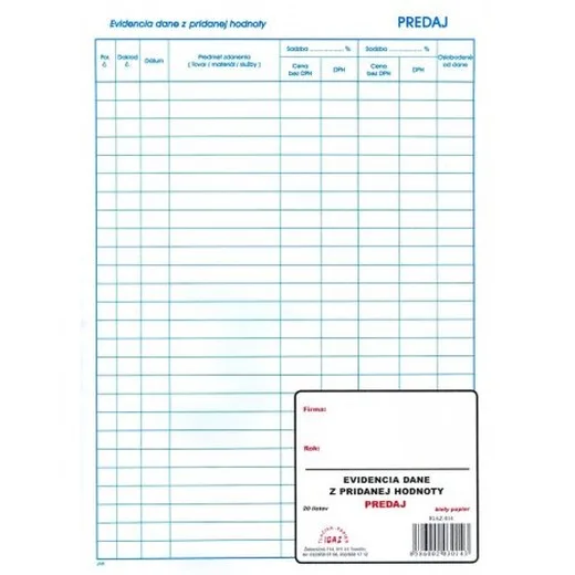 Evidencia DPH - PREDAJ, A4 20 listov