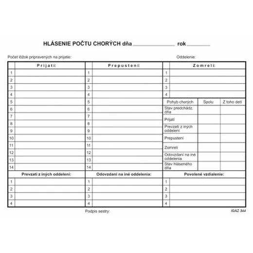 Hlásenie počtu chorých  A5 100-list