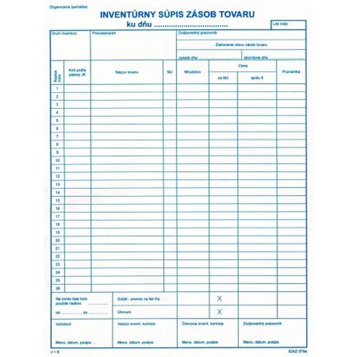 Inventúrny súpis zásob tovaru - 50 list