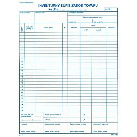 Inventúrny súpis zásob tovaru - 50 list