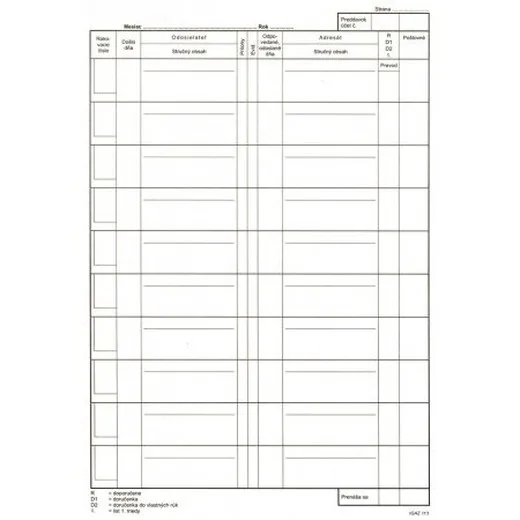 Kniha došlej-odoslanej pošty,A4-96 list.