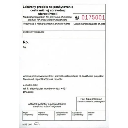 Lekársky predpis na cezhraničnú starost.