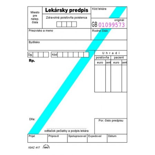 Lekársky predpis na omamné lieky A6 3x25