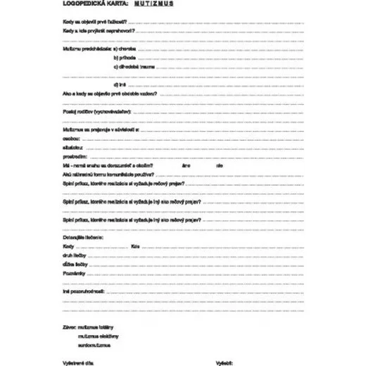 Logopedická karta: MUTIZMUS          A4