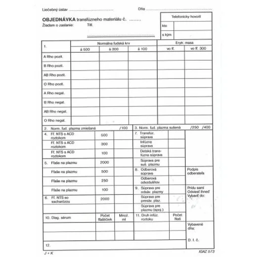 Objednávka transfúz.materiálu  A5 100-l.