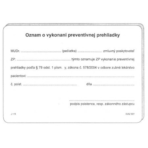 Oznámenie o vykonaní preventívnej prehliadky A5