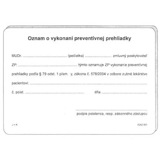 Oznámenie o vykonaní preventívnej prehliadky A5