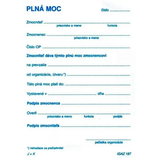 Plná moc   A6 blok 100-list