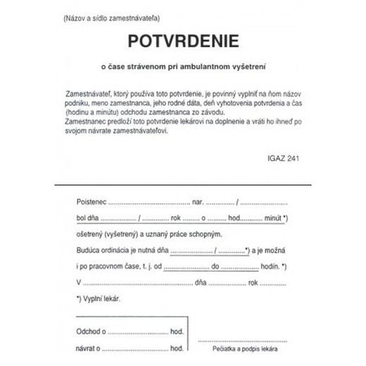 Potvrdenie o čase strávenom pri vyšetr. A7
