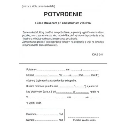 Potvrdenie o čase strávenom pri vyšetr. A7