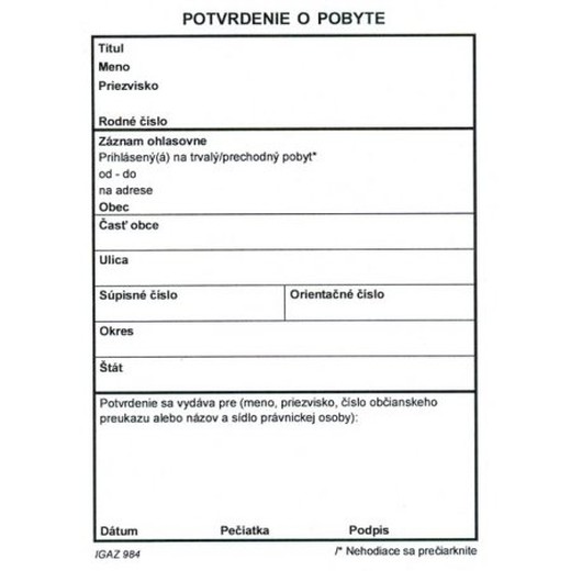 Potvrdenie o pobyte A6