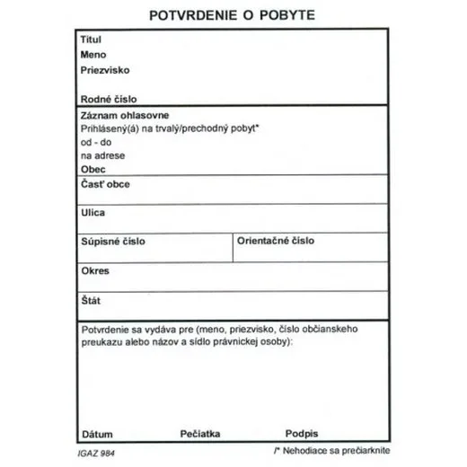Potvrdenie o pobyte A6