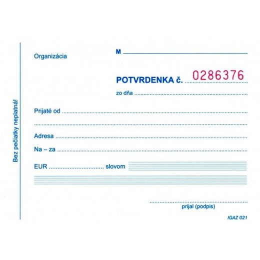 Potvrdenka s juxtou A6    3x25 listov