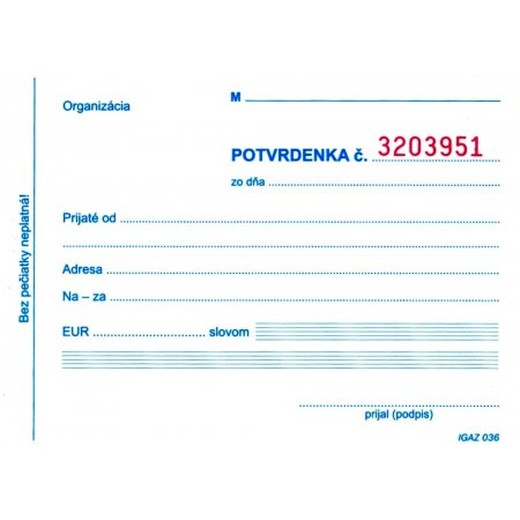 Potvrdenka s juxtou A6 samoprepis 25x3