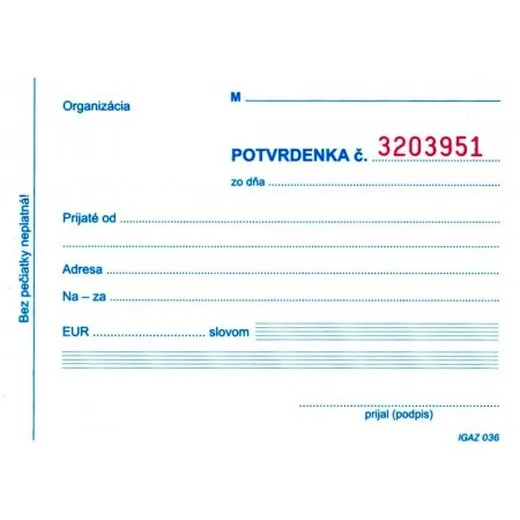 Potvrdenka s juxtou A6 samoprepis 25x3