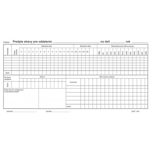 Predpis stravy pre oddelenie 2/3 A4