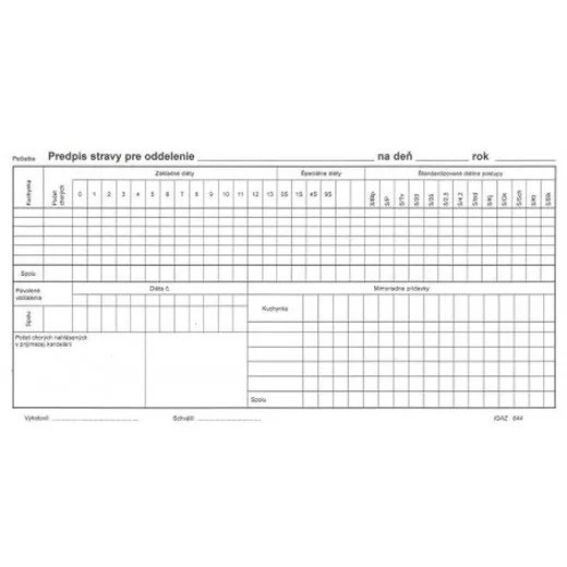 Predpis stravy pre oddelenie 2/3 A4 