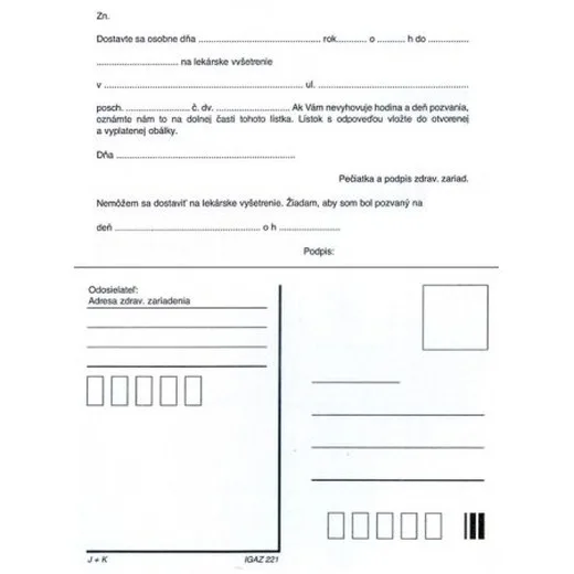 Predvolanie na lekárske vyšetrenie A6 K