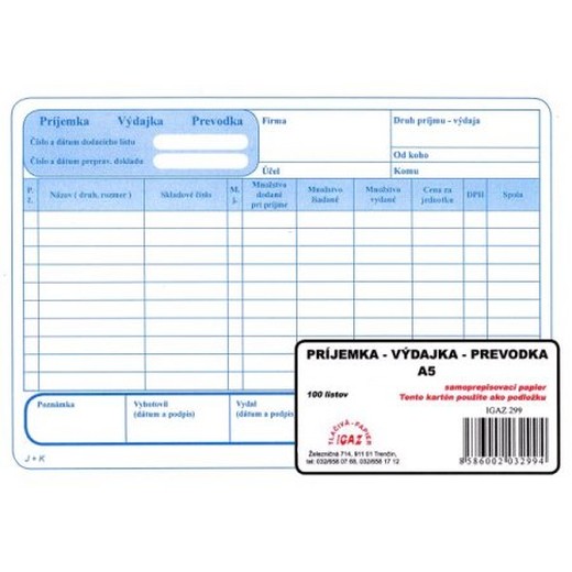 Príjemka - Výdajka - Prevodka,  A5 samoprepis