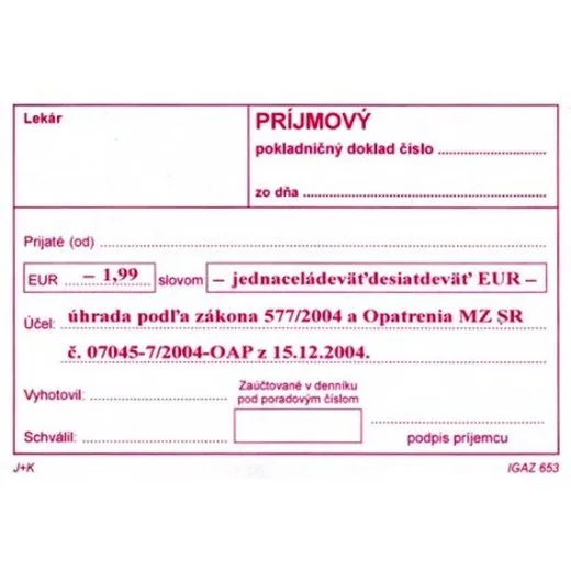 Príjm.pokl.doklad pre lekára LSPP A6 100