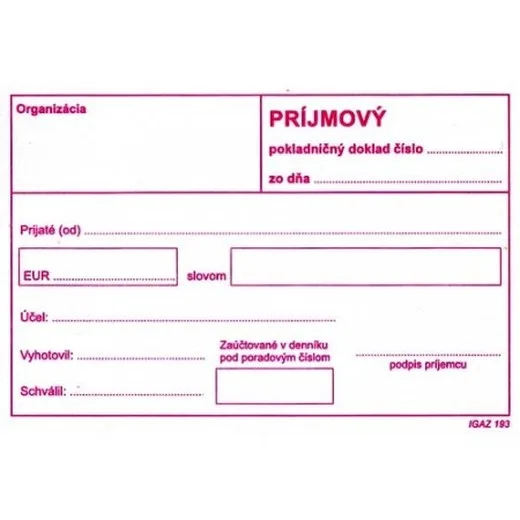 Príjmový pokladničný doklad A6 obyčajný bez DPH  100 l.