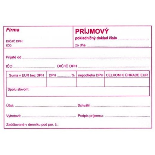 Príjmový pokladničný doklad A6 obyčajný s DPH pre jednoduché účtovn.