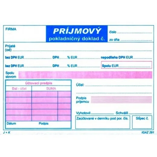 Príjmový pokladničný doklad A6 samop. 2xDPH dvojfarebný