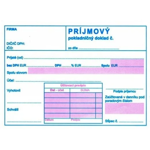 Príjmový pokladničný doklad A6 samopr. s DPH dvojfar.