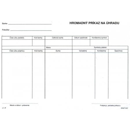 Príkaz na úhradu hromad. samopr.  100-l.