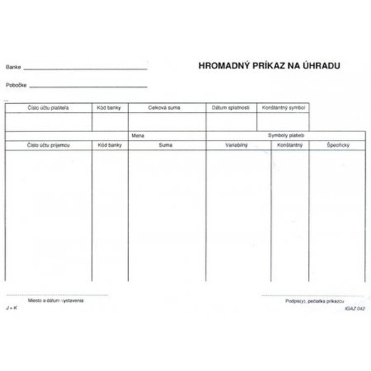 Príkaz na úhradu hromad. samopr. 100-l.