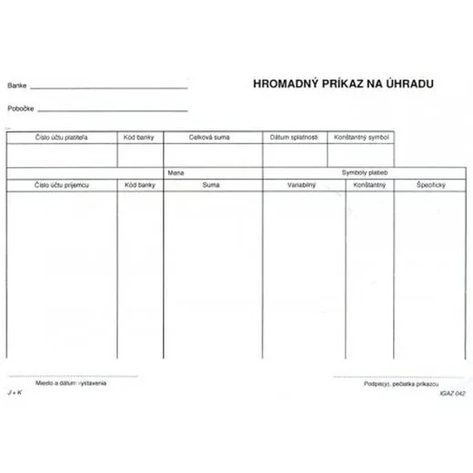 Príkaz na úhradu hromad. samopr. 100-l.