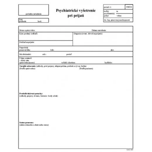 Psychiatrické vyšetrenie pri prijatí A4