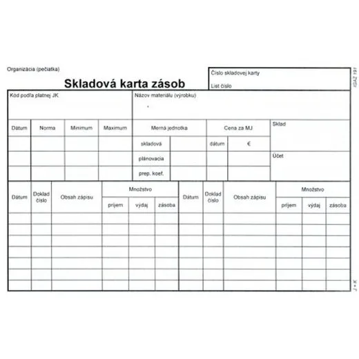Skladová karta  A5 - typ A