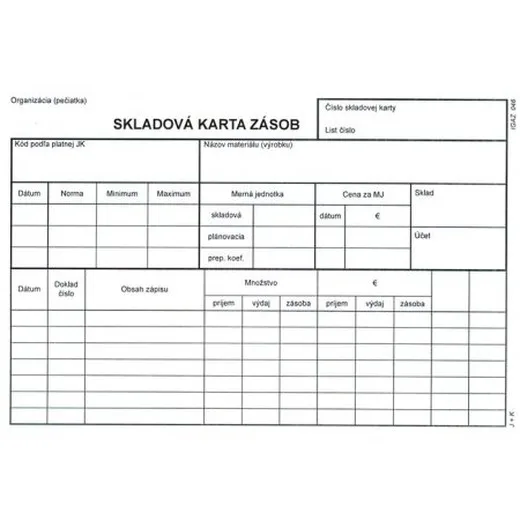 Skladová karta zásob A5-typ C