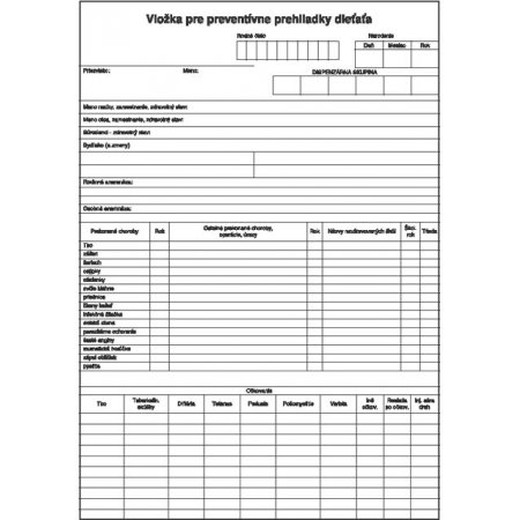 Vložka pre prevent. prehl. dieťaťa A3