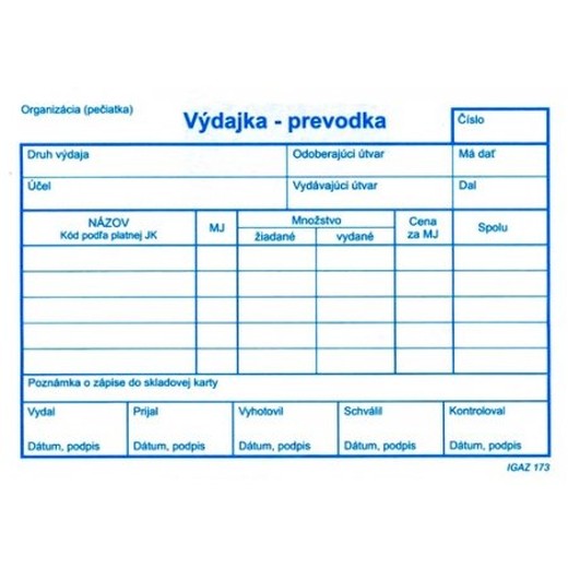 Výdajka - prevodka A6 - 100 list