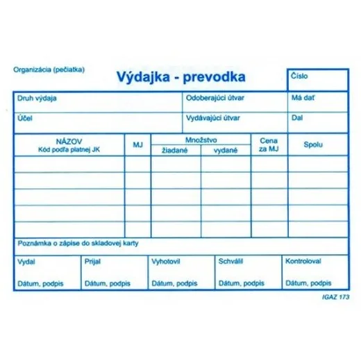 Výdajka - prevodka   A6 - 100 list