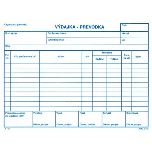 Výdajka - prevodka bez DPH A5 -100 list