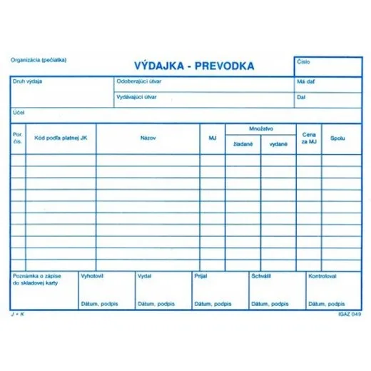 Výdajka - prevodka bez DPH A5 -100 list