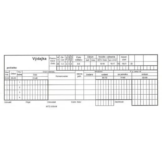 Výdajka MTZ 008 210x75mm samoprepis