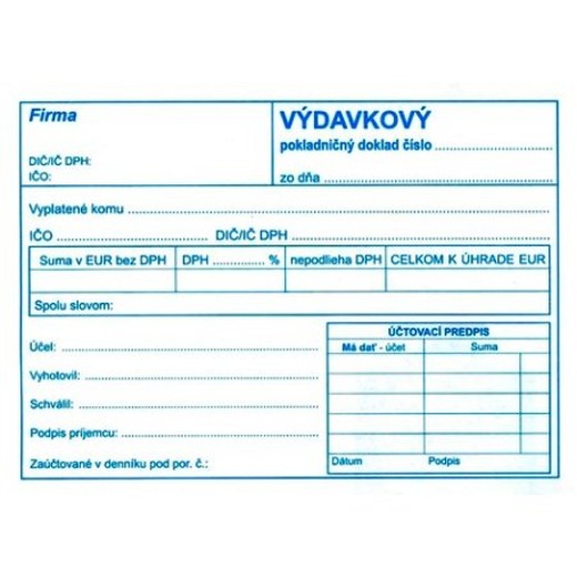 Výdavkový pokladničný doklad  A6  obyčajný s DPH