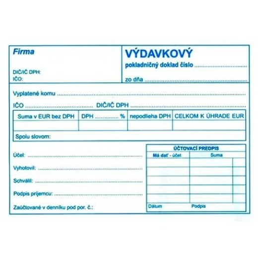 Výdavkový pokladničný doklad  A6  obyčajný s DPH
