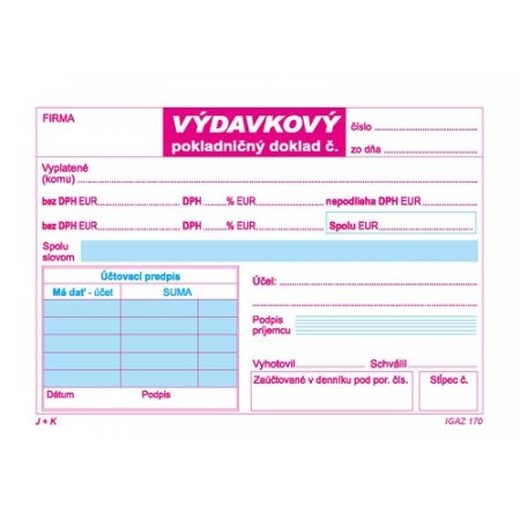 Výdavkový pokladničný doklad obyčajný 2 x DPH dvojfarebný