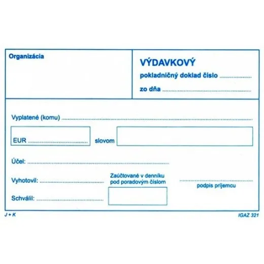 Výdavkový pokladničný doklad samoprepis bez DPH