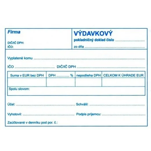 Výdavkový pokladničný doklad samoprepis s DPH pre jednod účt.