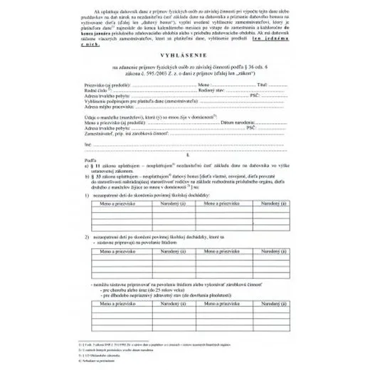 Vyhlásenie na uplatnenie .... A4