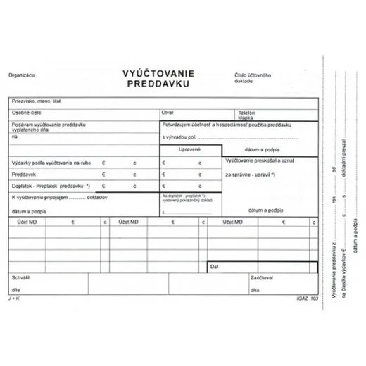 Vyúčtovanie preddavku  A5