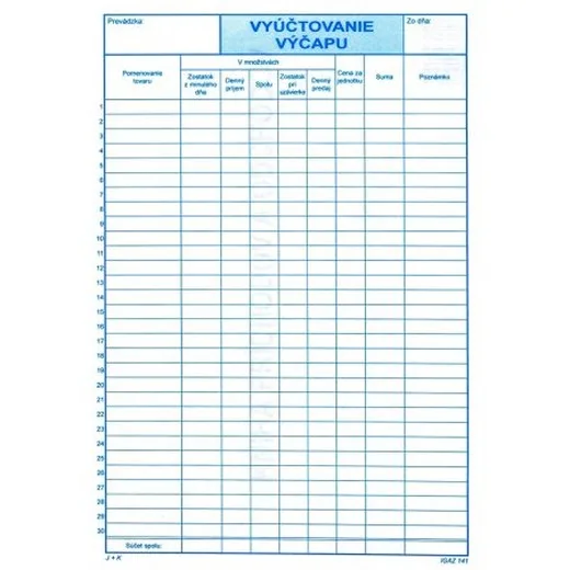 Vyúčtovanie výčapu      A4 - 100 listov