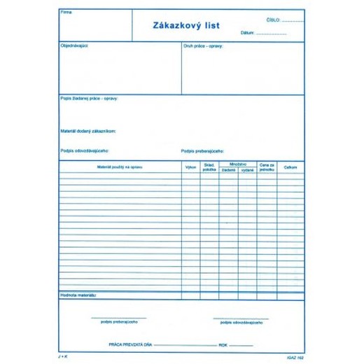 Zákazkový list A4 - 100 list